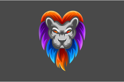 Angry Lion head logo in gradient hair style vector template