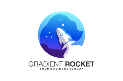 Space rocket logo in blue gradient style sky vector template