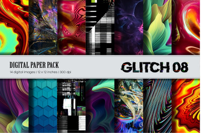 Glitch Psychedelic 08. Digital Paper Sets.