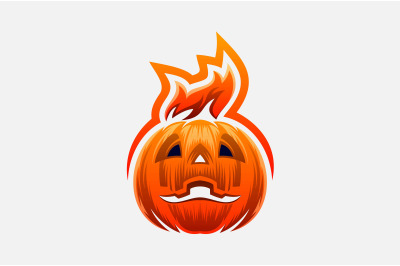 Halloween pumpkin on fire scary logo abstract vector template