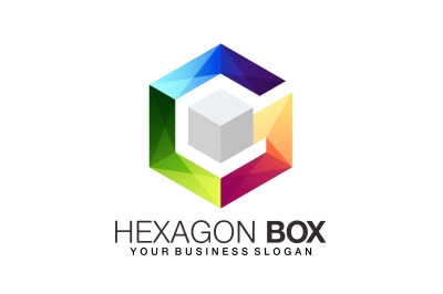 Hexagon box logo in gradient color style abstract vector