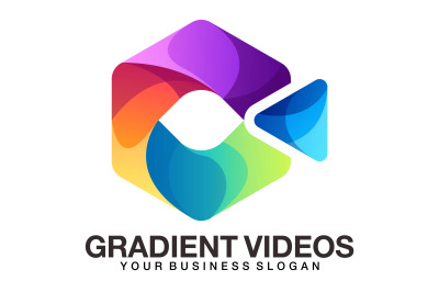 Video camera logo design in gradient hexagon style vector template