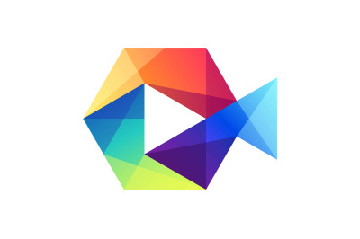 Video camera logo design in gradient hexagon style vector template