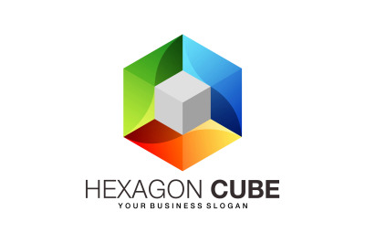 Hexagon box logo in gradient color style abstract vector