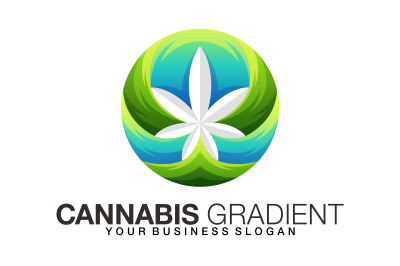 Cannabis leaf logo in gradient color style abstract template