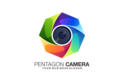 Camera logo in pentagon shape gradient color style