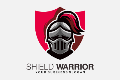 Warrior or knight head with shield protection logo vector template