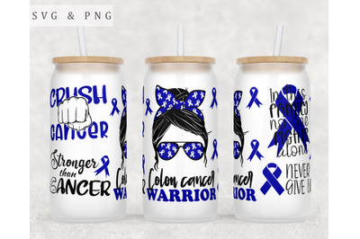 Colon Cancer Awareness Libbey Glass Can Wrap, 16oz Glass Can PNG
