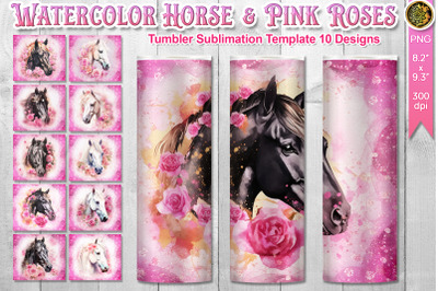 Watercolor Horse Pink Rose Tumbler Wrap
