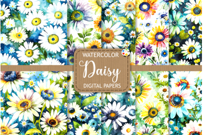 Watercolor Daisy Flower Digital Papers