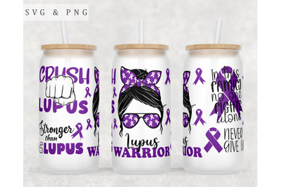 Lupus Awareness Libbey Glass Can Wrap, 16oz Glass Can Sublimation PNG