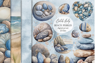 Beach Pebble Watercolor Clipart Set