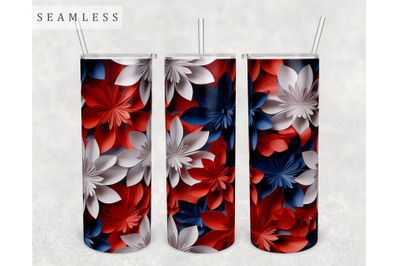 3d Blue, Red And White Flowers Tumbler Wrap, 20 Oz Skinny Tumbler PNG