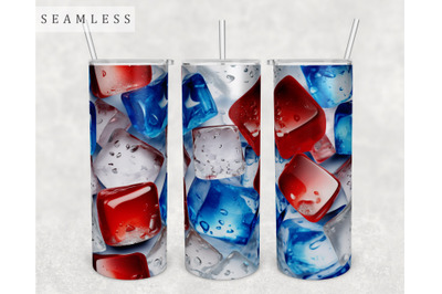 Red Blue And White Ice Cubes Tumbler Wrap, 20 Oz Skinny Tumbler PNG