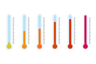 Thermometer collection with high temperature, hot and hotter animation
