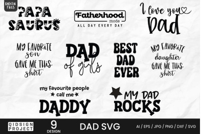 Dad SVG Bundle, Fathers Day | 9 Variations