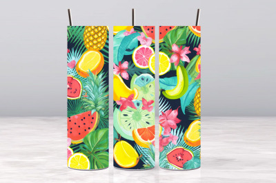 Skinny Tumbler Tropical Fruits, PNG Sublimation, Tropical