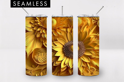 20oz 3D Sunflower Skinny Tumbler PNG Sublimation