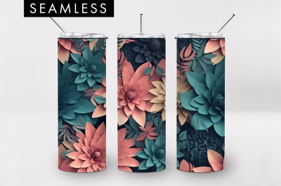 20oz 3D Blush Flower Skinny Tumbler PNG Sublimation