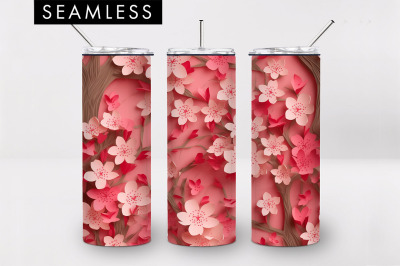 20oz 3D Cherry Blossom Flower Skinny Tumbler PNG Sublimation