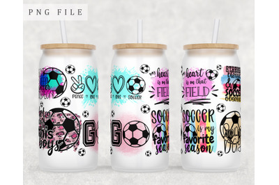 Soccer Quotes Libbey Glass Can Wrap, 16oz Glass Can Sublimation Design