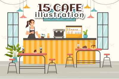 15 Cafe Vector Illustration