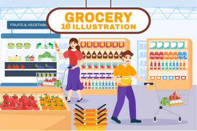 16 Food Grocery Store Shopping Illustration