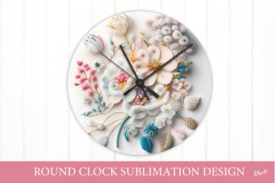3D Knitting Flowers Sublimation. Face Clock Design PNG
