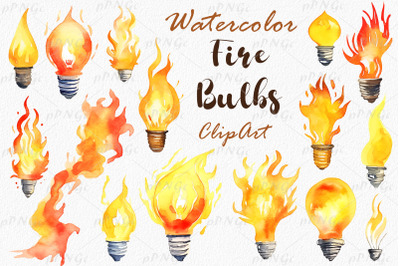 Fiery Light Bulbs Watercolor Clipart