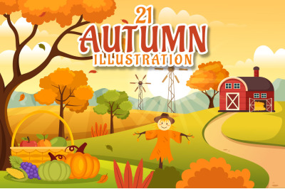 21 Panoramic Autumn Vector Illustration