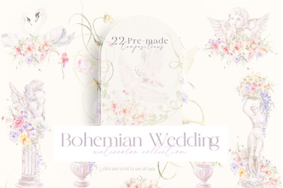 Wedding Bohemian Watercolor Cliparts