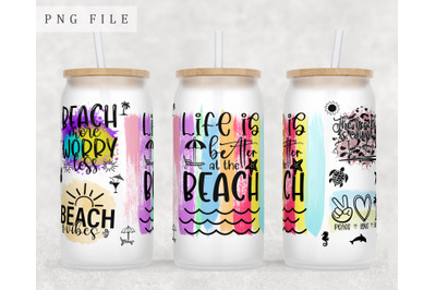 Beach Quotes Libbey Glass Can Wrap, 16oz Glass Can Sublimation Design