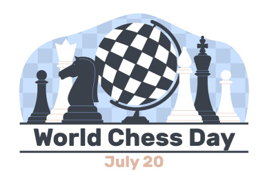 International Day of Chess, chess pieces and globe in form of chessboa