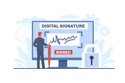 Concept of digital signature, businessman signs an agreement or contra