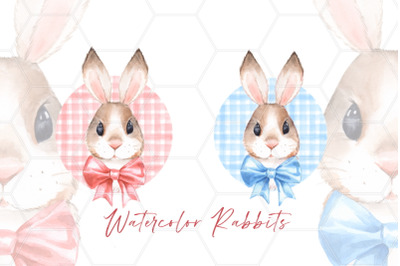 Bunny with bows. Watercolor png sublimation
