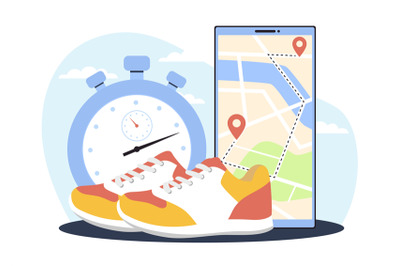 All for running sneakers, stopwatch and route for run application on p