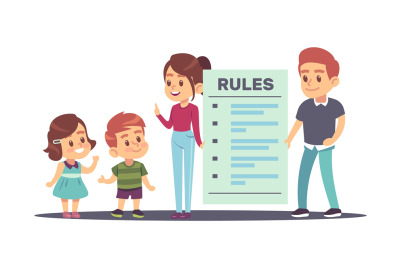 Family rules, mother and father tell son and daughter about rules in h