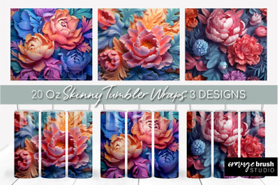 Rainbow 3D Flowers Tumbler Wrap Sublimation Designs