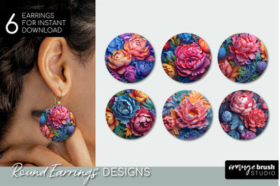 Rainbow 3D Flowers Round Earrings Sublimation Bundle