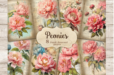 Peonies Junk Journal Paper | Flowers Journal Card