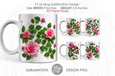 3D Roses 11oz mug sublimation designs, 3d mug design, 3d flower PNG