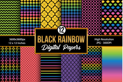 Black Colorful Rainbow Background Digital Papers