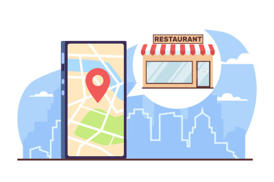 Phone navigation app to find good restaurant. Gprs application, huge s