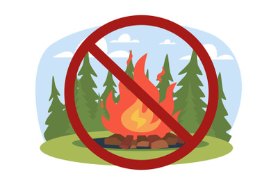 Prohibit sign not to light fires in woods. Forbidden sign. Stop emblem