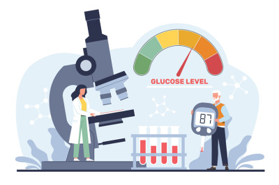 Doctor measures sugar levels in older person with diabetes, diagnosing