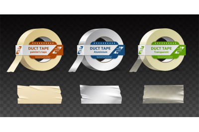 Tape packaging design. Realistic sticky rolls of self adhesive mountin