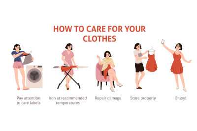 Clothing care. Cute girl takes care of her wardrobe, wear washing, iro