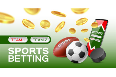 Sport betting poster. Gambling application, realistic soccer and rugby