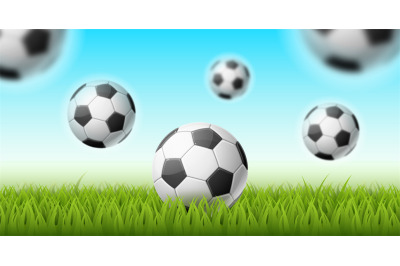 Realistic soccer balls background. 3d isolated sport falling objects&2C;