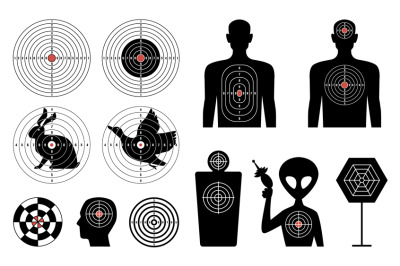 Target silhouettes. Figures with marks for shooting range template, bl